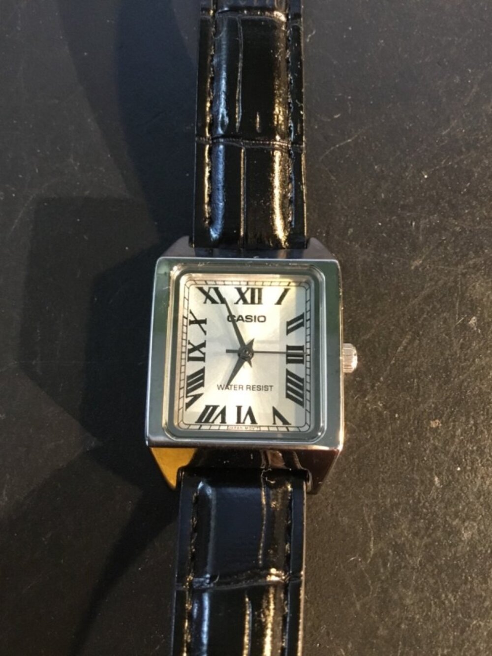 Casio LTP-V007 Women’s Square Silver Dial Black Leather Strap Quartz WR